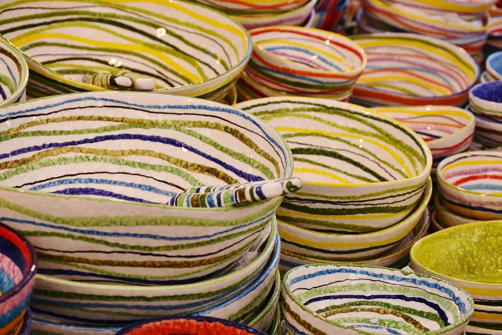 A stack of handmade stoneware bowls.