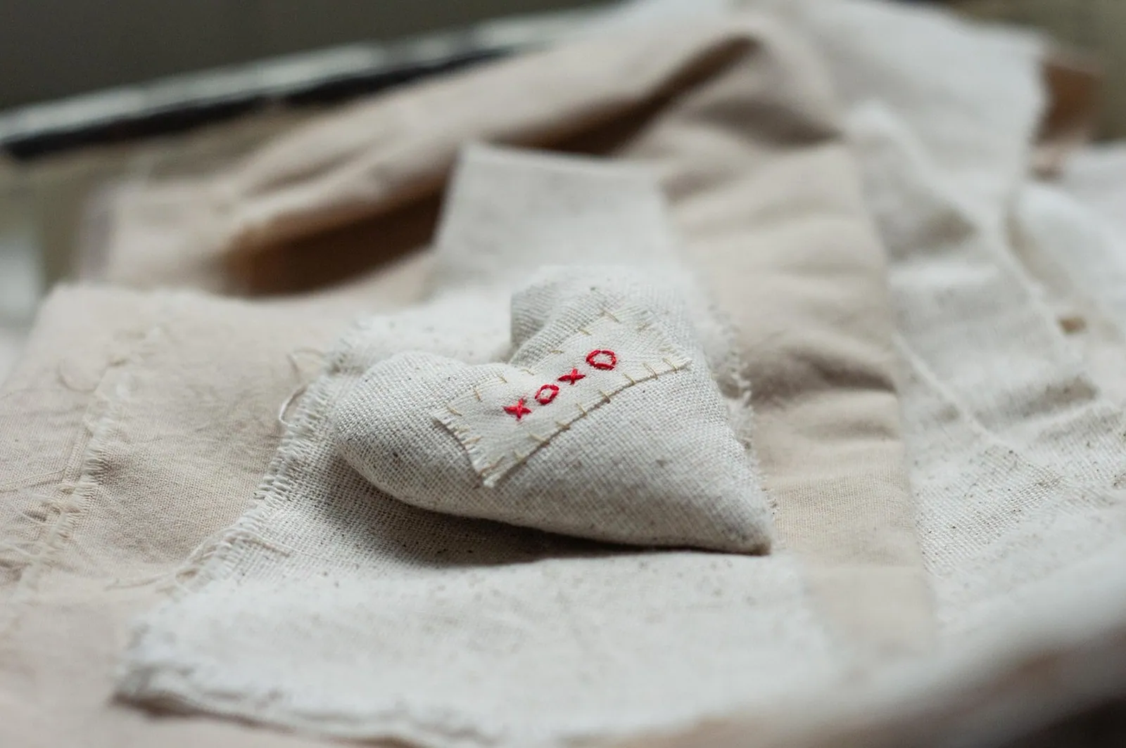 Folded natural linen cloth.