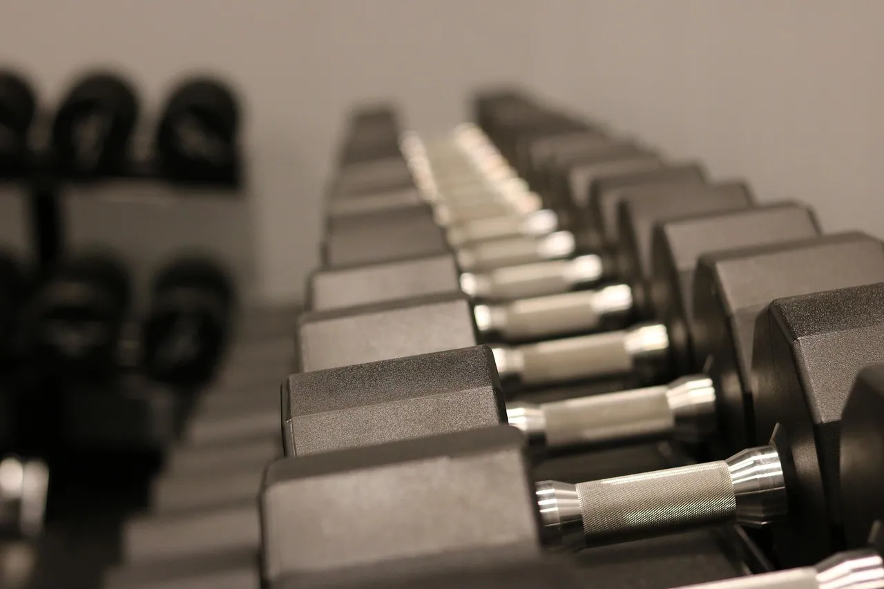 A rack of dumbbells.