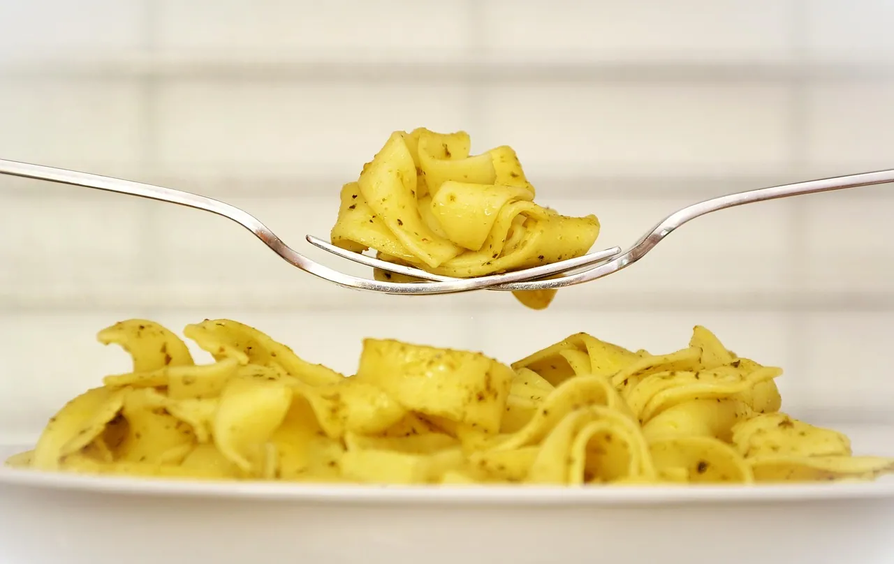 A forkful of fresh pasta.