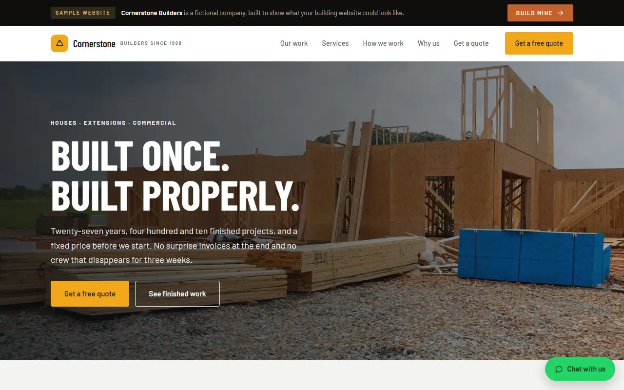 Cornerstone Builders sample construction website.